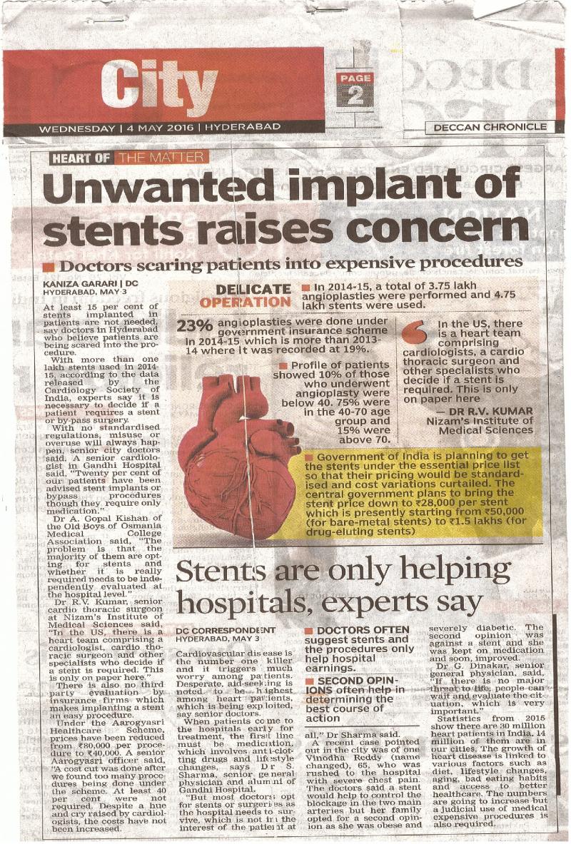 news about "misuse of stenting" Deccan Chronicle
